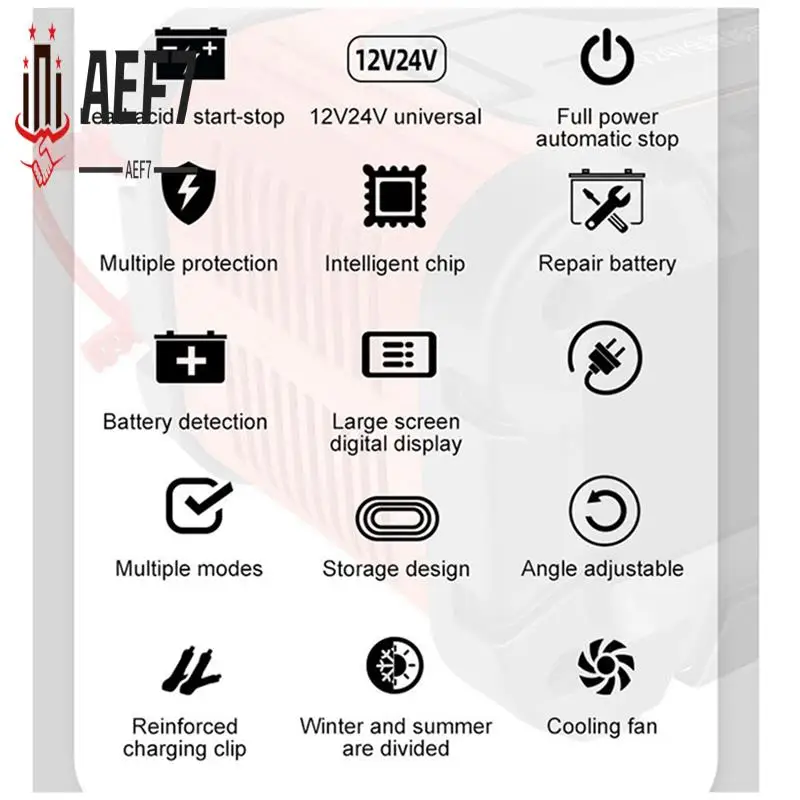 

AEF7-E-Fast 7-Segment 12V24V Car Battery Charger Lead-Acid 12V24V Charger Lcd Car Charger Motorcycle Charger US Plug