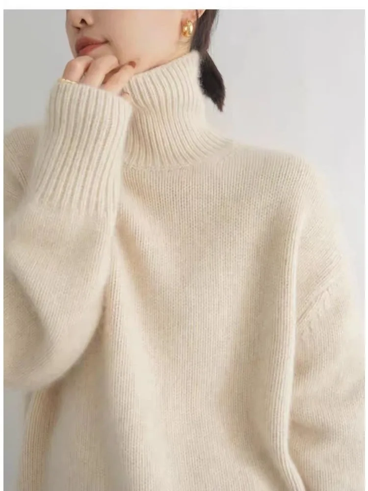 

Turtleneck Soft Sweater Women Autumn Winter Lazy Warm Knitted Pullover Long Sleeve Tops Knit Coats Loose Women's Clothing Trend