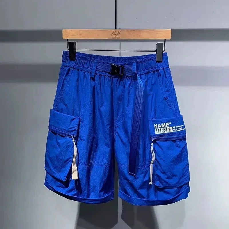 Loose Printed Casual Shorts for Men Summer Trendy Individual Workwear Short Pants Patchwork Belted Versatile Men's Shorts