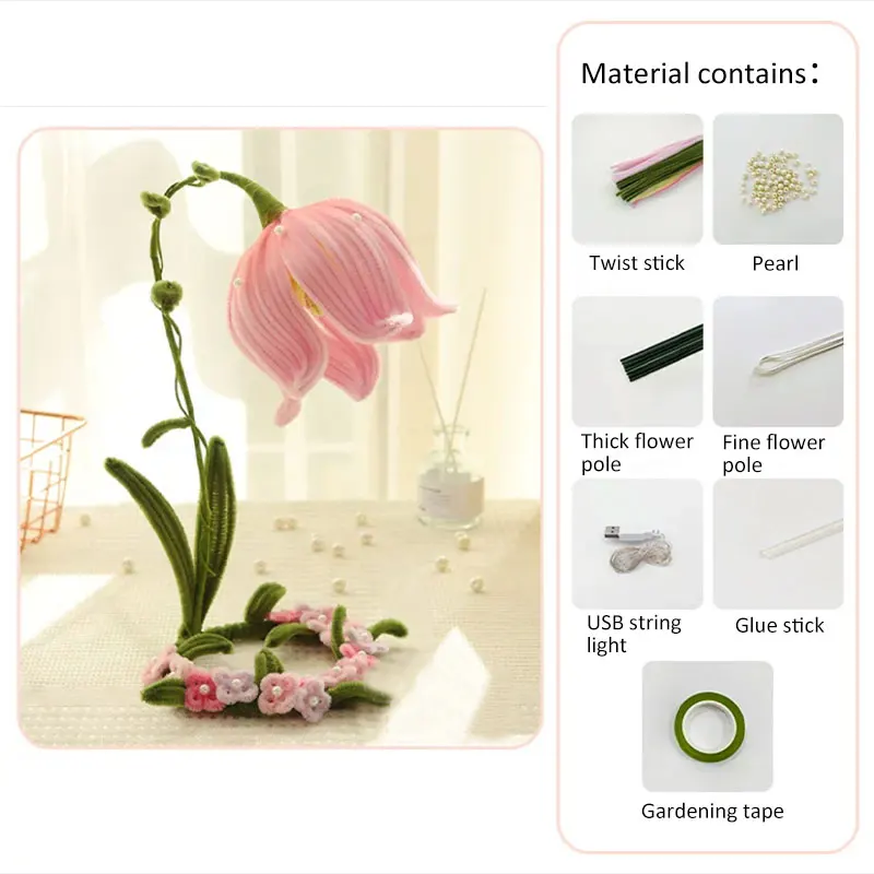 Lily Of The Valley Nightlight Handmade DIY Materials Artificial Flowers Home Decor Table Lamp Valentine Christmas Birthday Gift