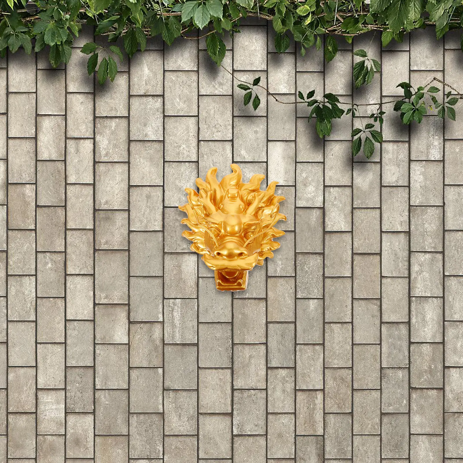Fuente de Pared para Jardín, Fuente de Agua Exterior con Cabeza de Dragón Dorada de Resina, Decoración con Salida de Agua en Spray