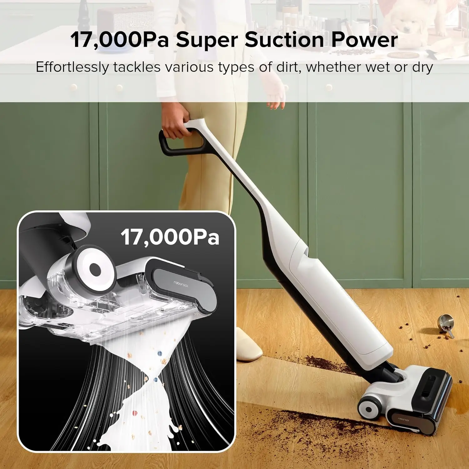 Wet Dry Vacuum Cleaner, 180° FlatReach Design, 17000Pa Cordless Vacuum Mop with Hot Water Self-Cleaning & Self-Drying, Edge-to-E