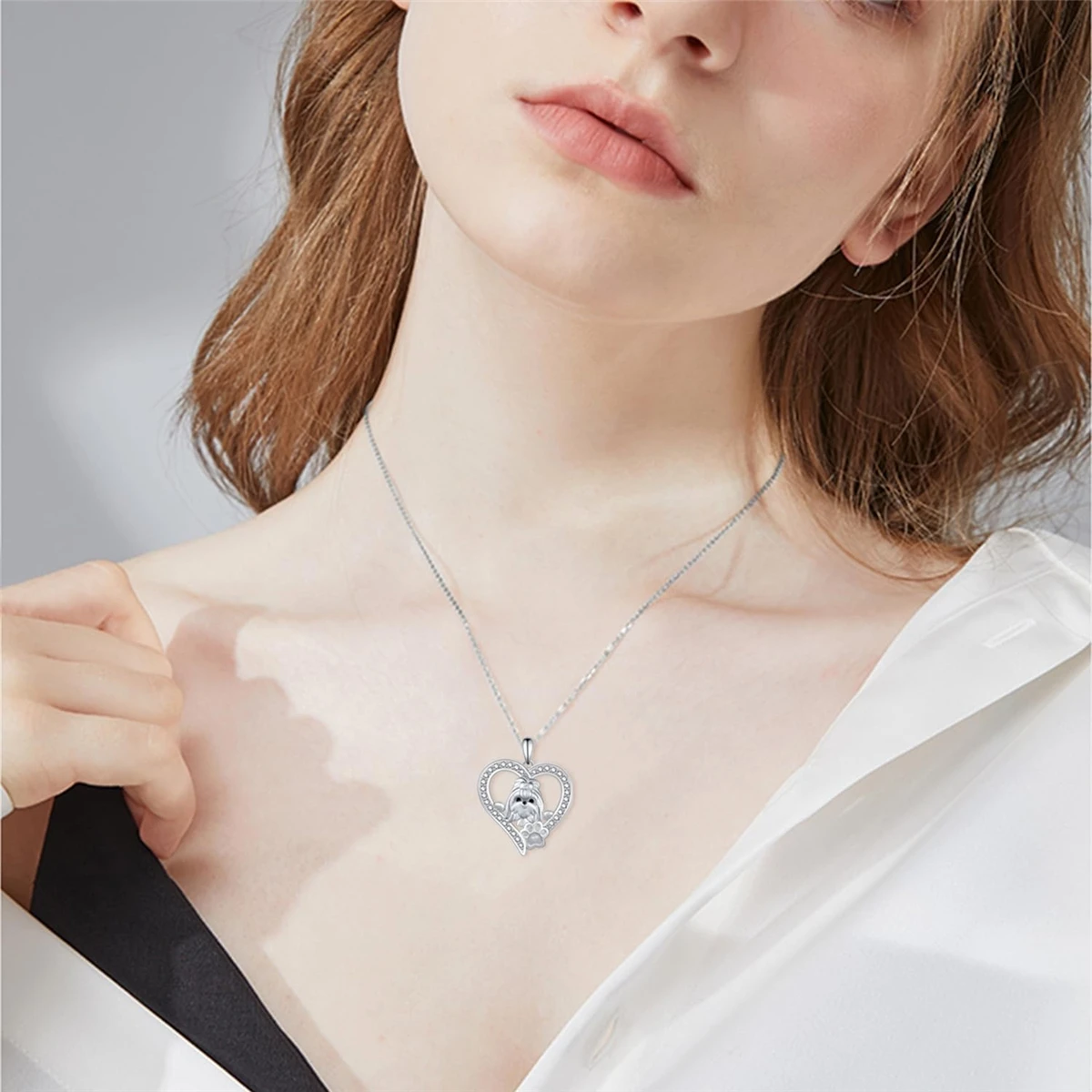 1Pc Cute Heart Shape Shih Tzu Rhinestone Necklace Exquisite Pet Puppy Memorial Jewelry Dog Lover Holiday Birthday Gift