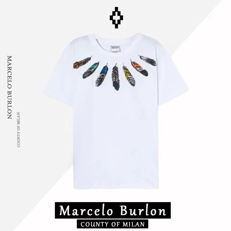 2025 Marcelo Burlon MB Printed Wings Short Sleeve T-Shirt Men's and Women's Trendy Brand Cotton Men's Short Sleeve