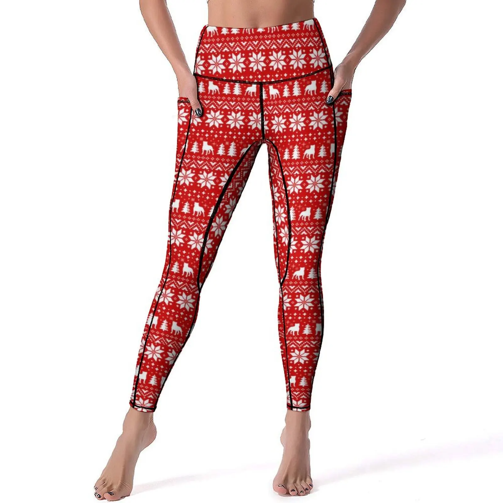 Vintage Christmas Staffy Xmas Leggings  Push Up Yoga Pants Aesthetic Stretchy Yoga Legging Lady Custom Gym Sport Pants