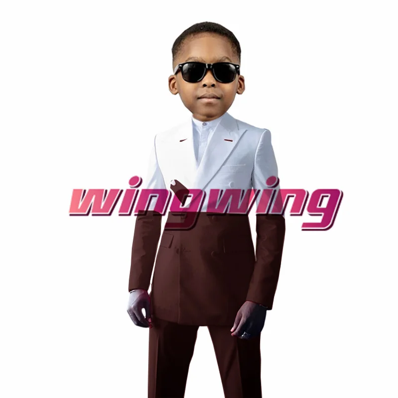 Children Suit Wedding 2-Pack Boys Jacket Double Breasted Colorblock Clothes Pants Fashion Party Blazer