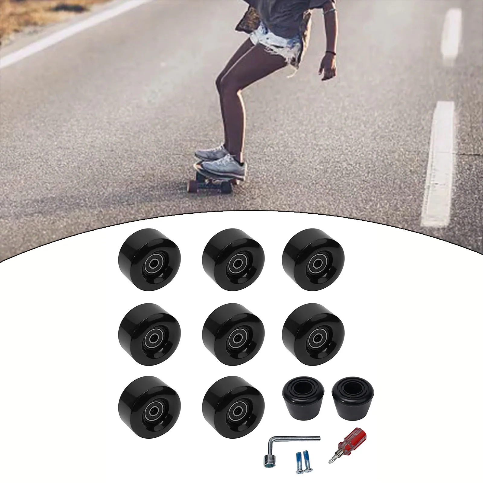 8PCS Roller Skate Wheels With Bearings 2 Toe Stoppers For Quad for skates Skateboard Roller Core High Elastic Wear-resistant PU