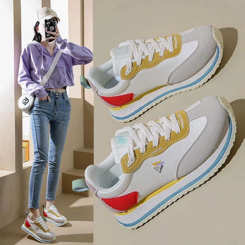 

Casual Sporty Dad Shoes Women's Lace-Up Thick Bottom Dunlop Running Shoes Comfortable Breathable Mesh Upper Fashionable Flats