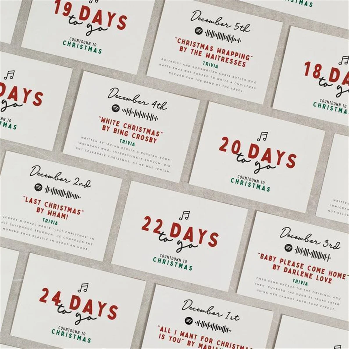 Tarjetas de calendario de Navidad 24PCS Juego de tarjetas de calendario de cuenta regresiva de Navidad Tarjeta de felicitación de 24 días Conmemorar A