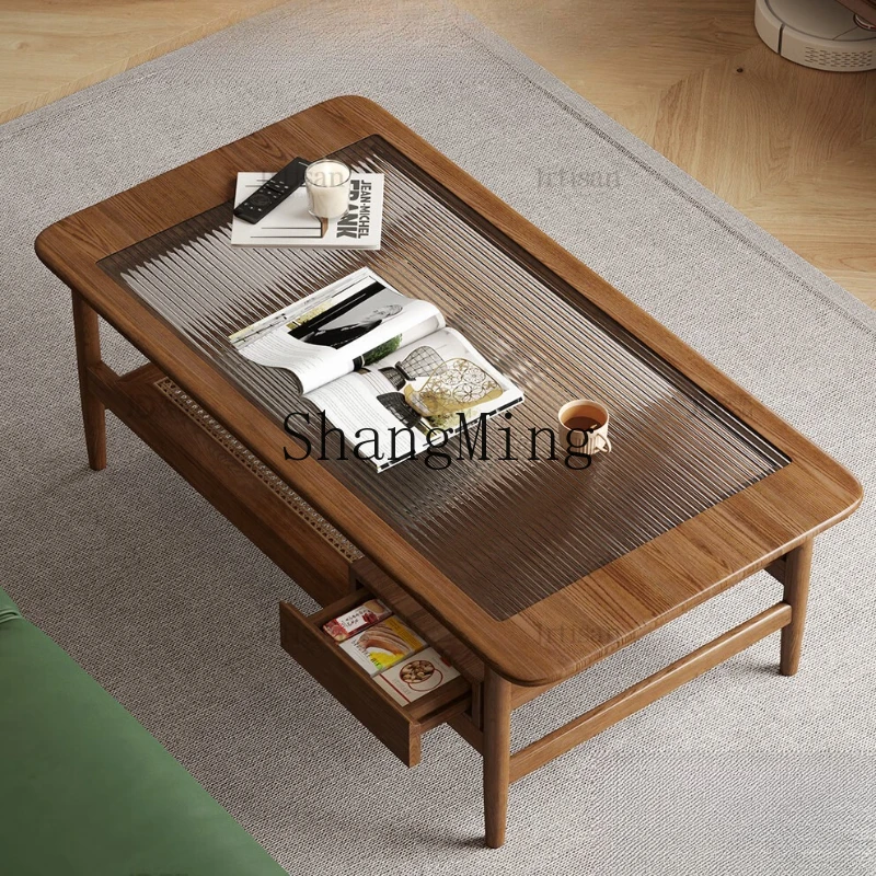 

ZYY solid wood coffee table living room small apartment household simple retro small tea table with storage