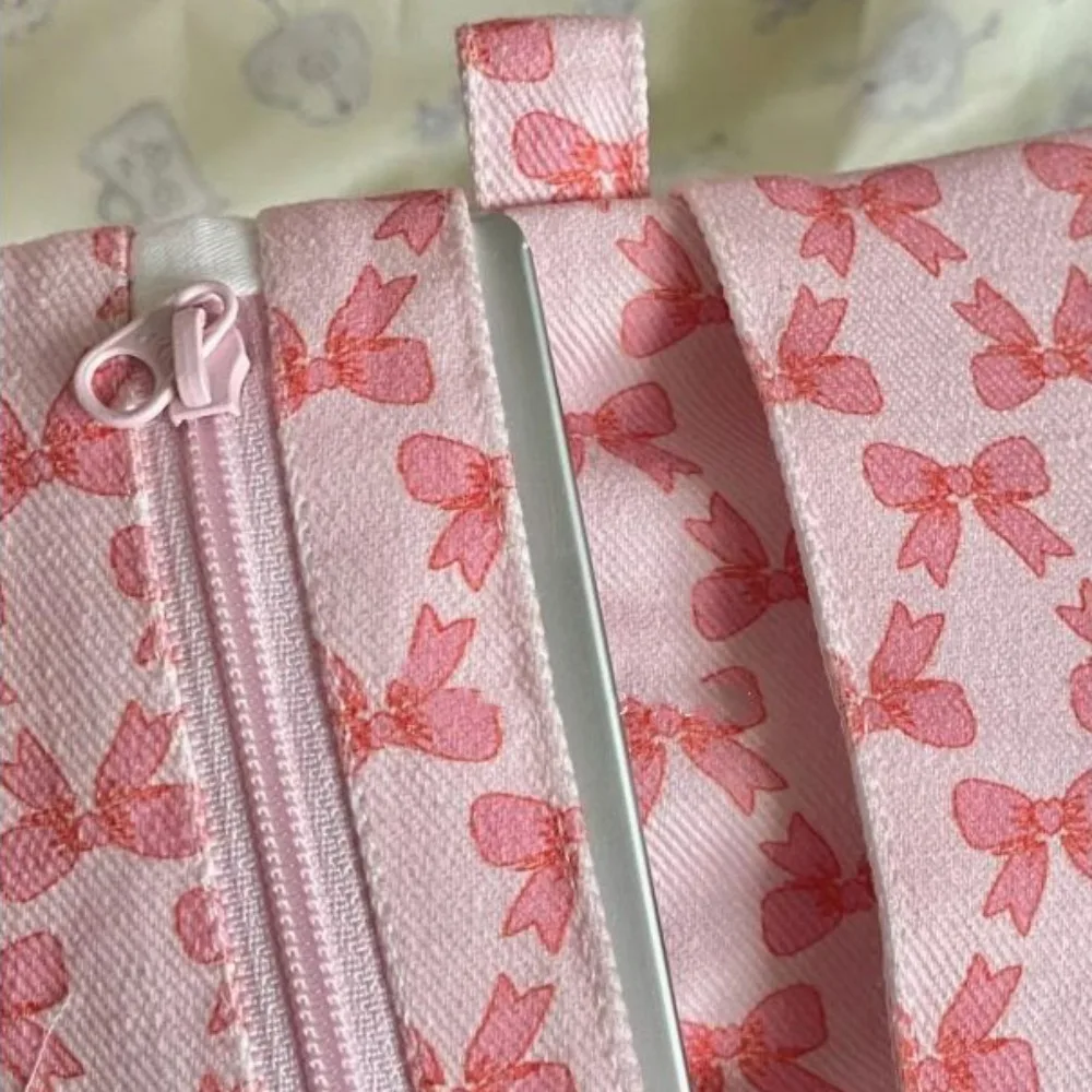 Girls Casual Storage Bag For Women Bow Print Pink Coin Purses Canvas Small Zipper Cash Wallet Large Capacity Card Holder