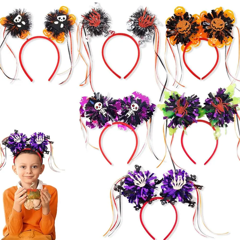 Funny Bat Halloween Hairbands Pumpkin Skull Halloween Hair Hoop Handicraft Stripe Tassel Bat Skeleton Headband Photo Prop