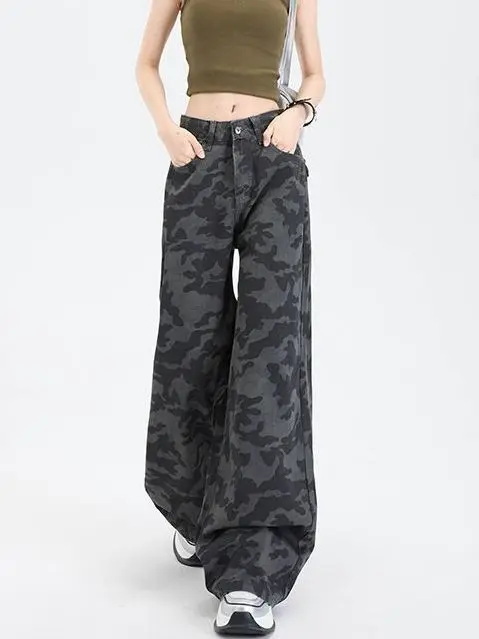 

Джинсы-брюки оверсайз в американском ретро-стиле с камуфляжным принтом, свободные, широкие, в пол, для мужчин и женщин, летние повседневные