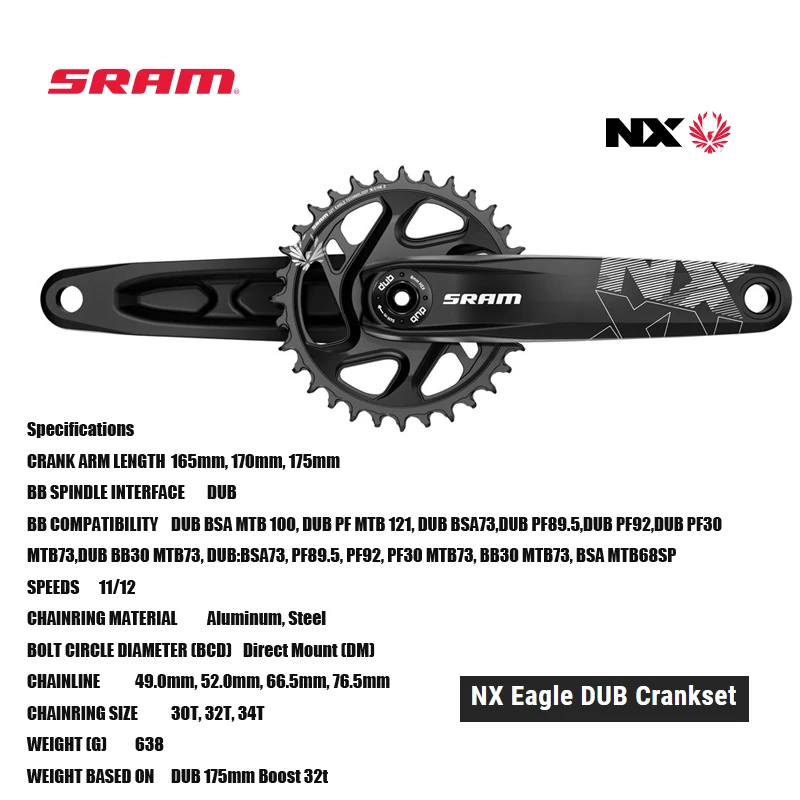 SRAM NX EAGLE GROUPSET DUB CRANKSET NX EAGLE TRIGGER SHIFTER NX EAGLE REAR DERAILLEUR PG-1230 EAGLE CASSETTE NX EAGLE CHAIN