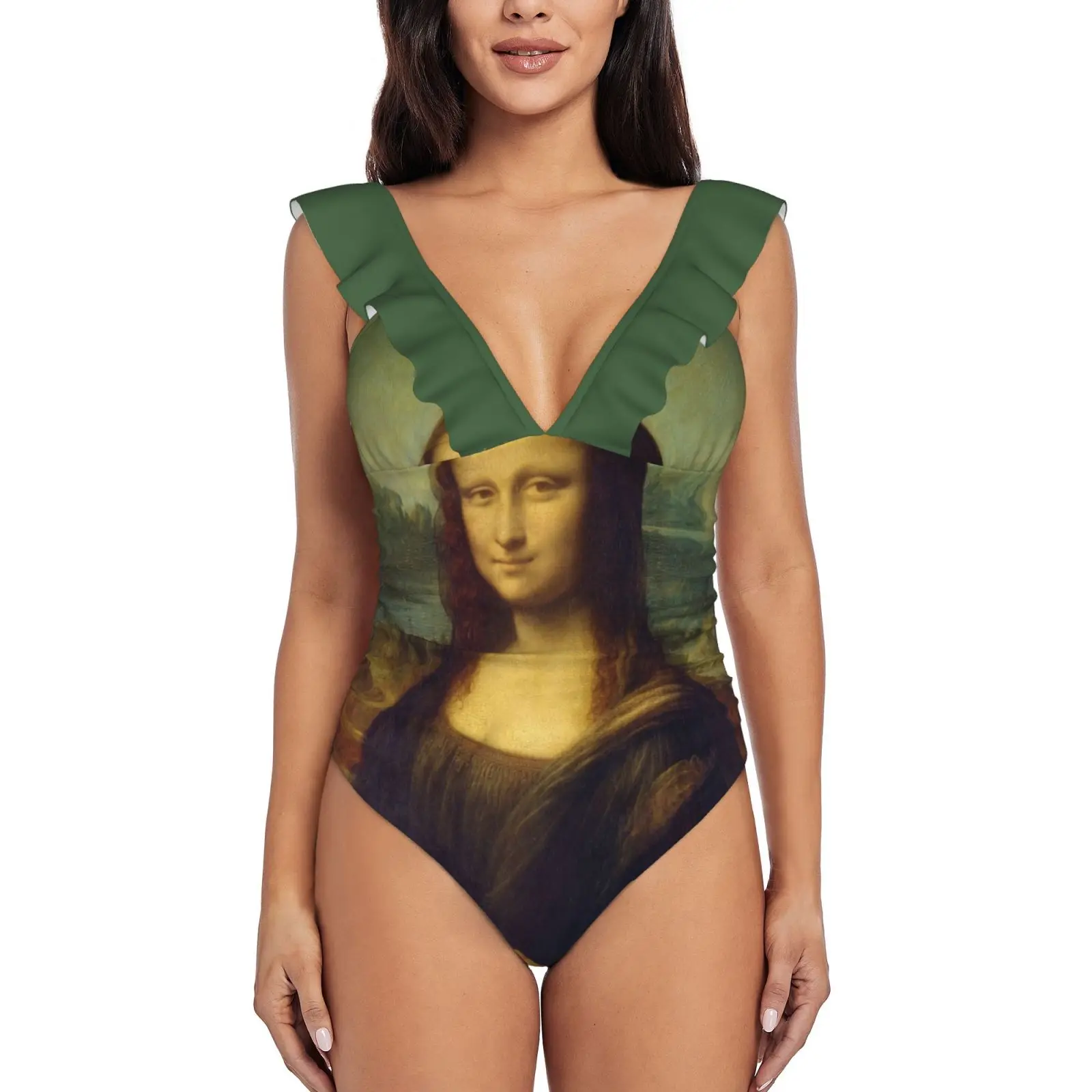 Mona Lisa Bodysuit One Piece ชุดว่ายน้ำผู้หญิงใหม่ชุดว่ายน้ำชายหาดหญิงชุดว่ายน้ำ Beachwear ที่มีชื่อเสียง Cool Vintage Mona Lisa Mona