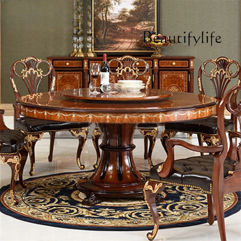 

British restaurant furniture European and American style solid wood with turntable round dining table dining chair combination