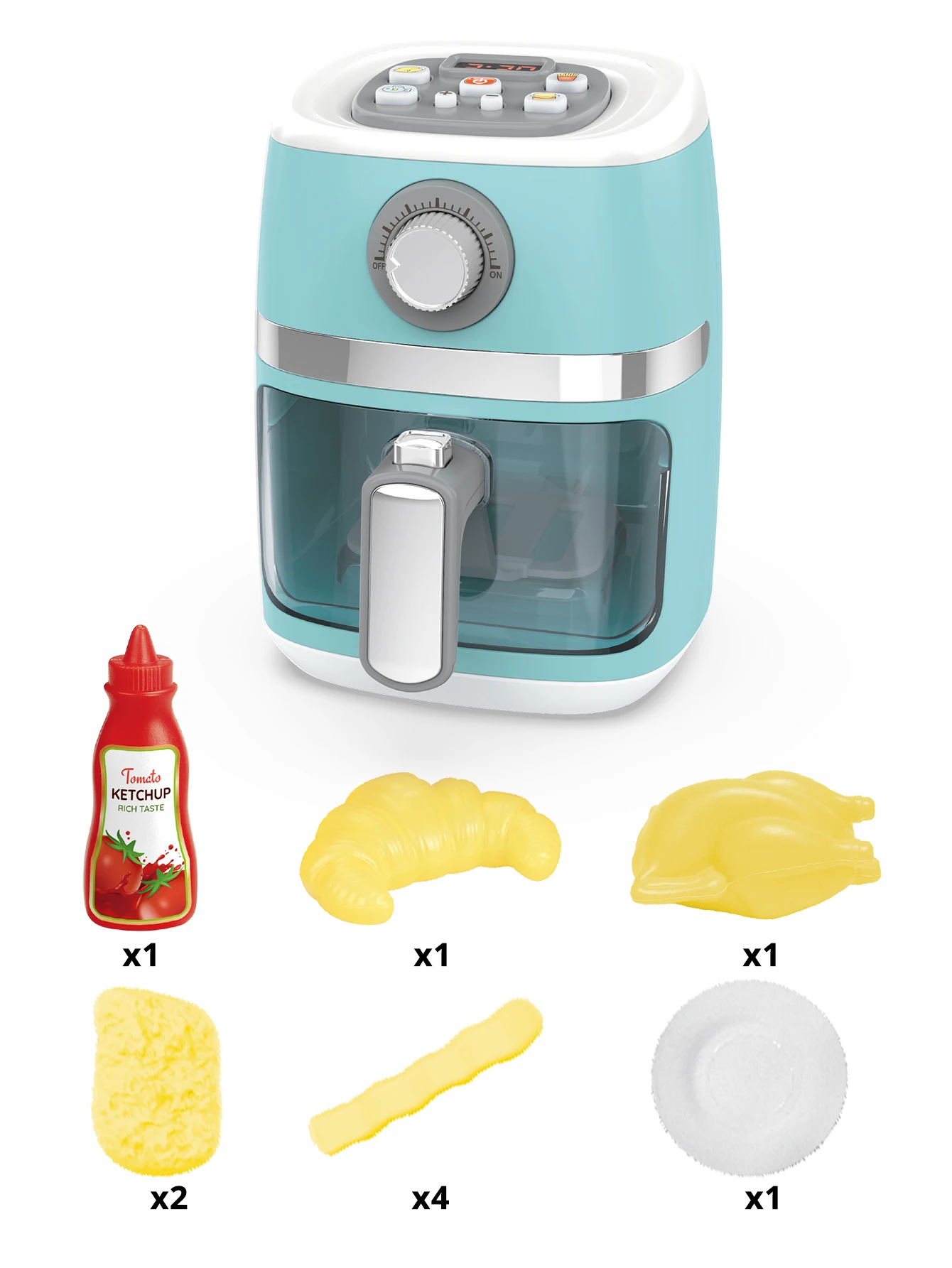 

Kids Simulation Air Fryer Toy Kitchen Playset Accessories Pretend Chef Cooking BBQ Game Play Set with Lights Sounds
