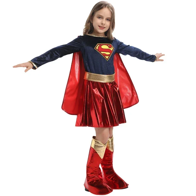 Children's Day Super Hero Kids Costume with Cloak Cosplay Movie Girls Carnival Stage Performance Fancy Dress Up