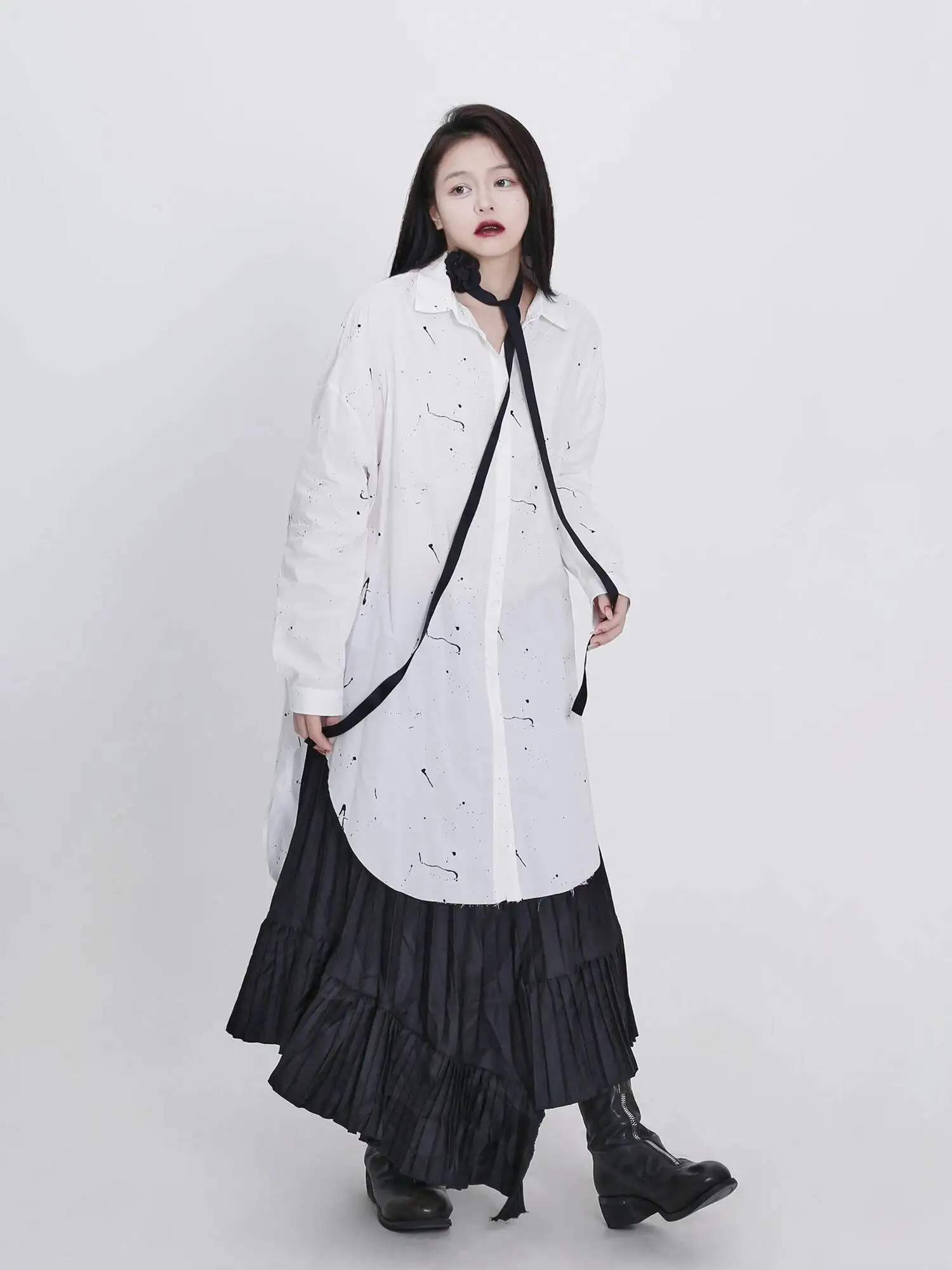 UMI MAO Yamamoto Dark Top Autumn Winter Neutral Niche Fringed Design Versatile Long Inner Shirt Femme Y2K