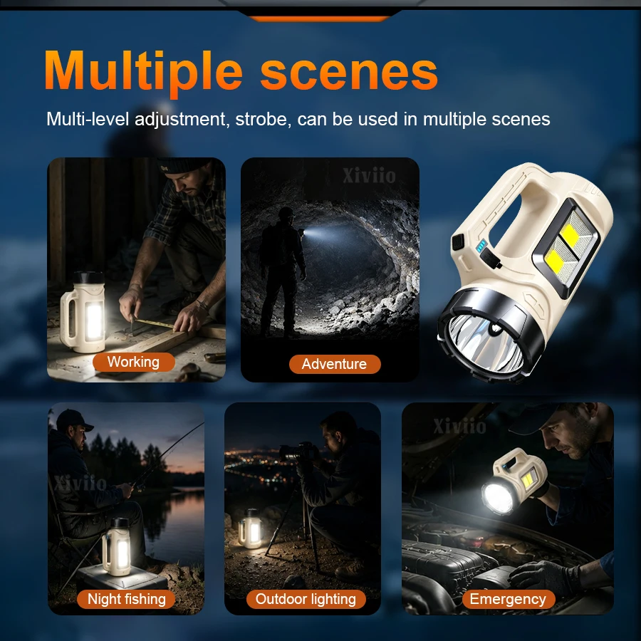99000000LM Super Bright Solar&Type‑C Charging Handheld LED Searchlight Waterproof Portable Flashlight Outdoor Camping Emergency