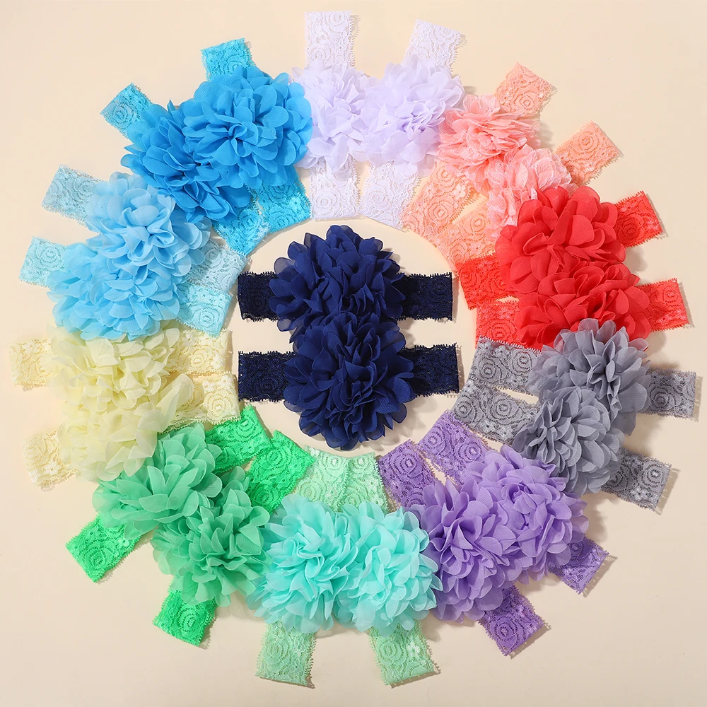 

20Pcs random color lace nylon hair band for baby elastic wide band flower headband cute infant no harm to hair headdress