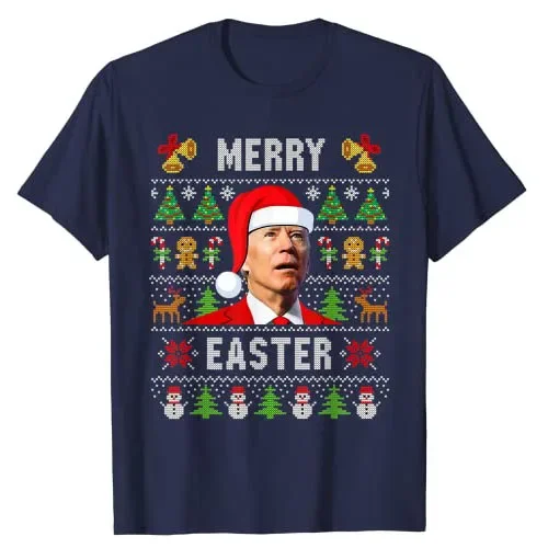 Santa Joe Biden Happy Easter Ugly Christmas Sweater T-Shirt Gifts Funny Graphic Tee Tops Short Sleeve Political Joke Cool Outfit