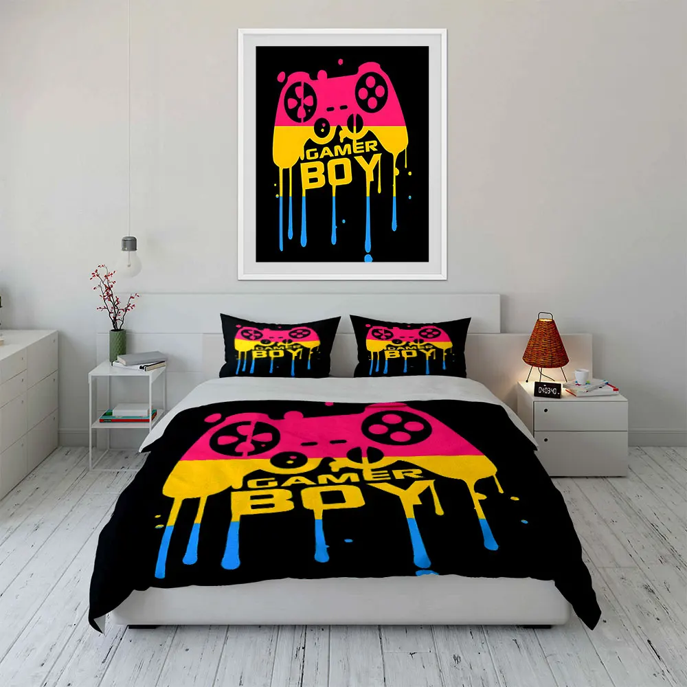 Colorful game controller graffiti style Pattern Duvet Cover Set Digital Print Colorful Polyester Bedding with Zipper Closur