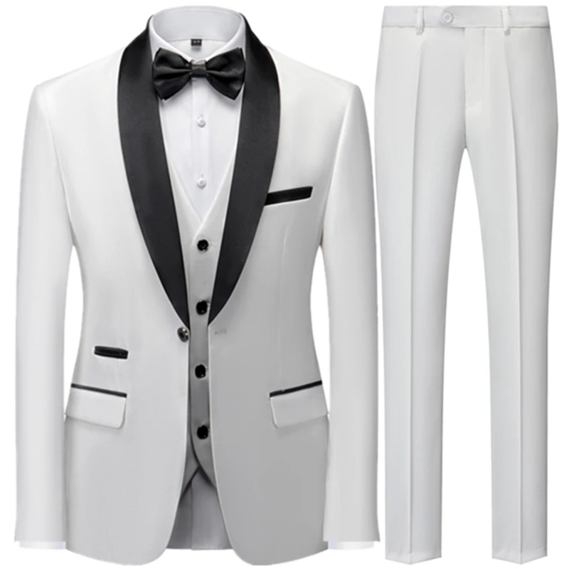 Suit Coat Pants Vest 3 Pcs Set / 2023 Fashion Men\'s Casual Boutique Business Wedding Groom Dress Blazers Jacket Trousers