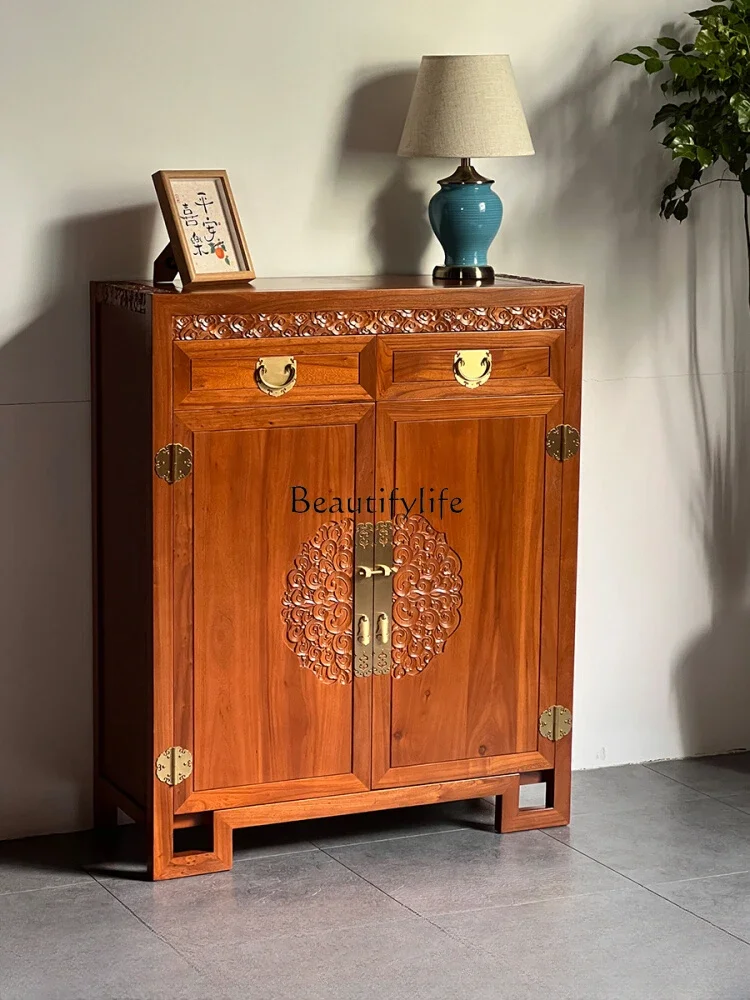 

FG28New Chinese Style Shoe Cabinet Household Old Elm Furniture Small Apartment Solid Wood Large Capacity Storage Cabinet