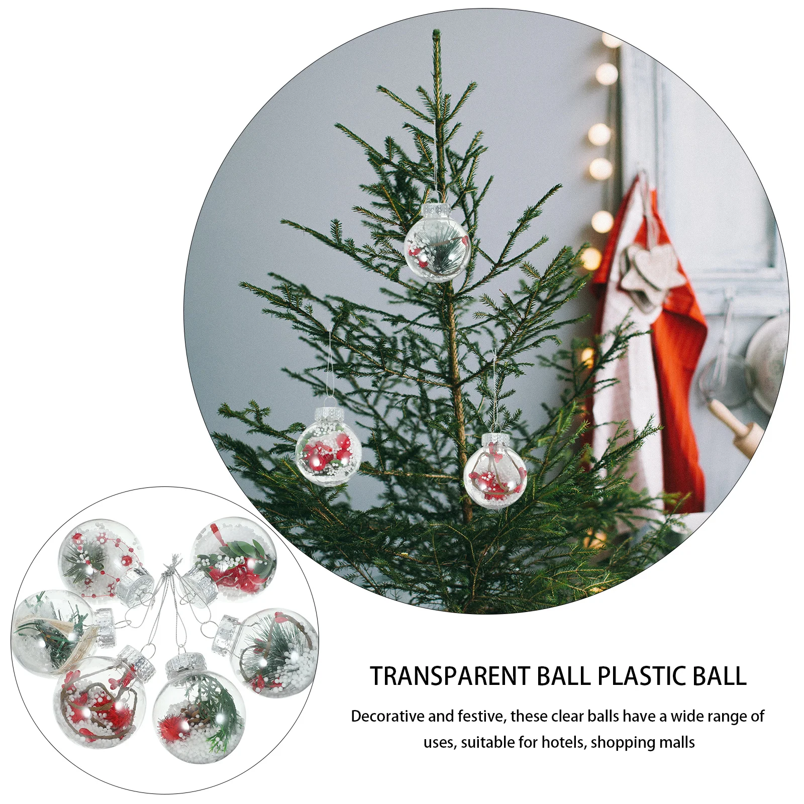 

12pcs Christmas Ball Ornaments Clear Plastic Hanging Decorations For Xmas Tree Party Decoration Diy Baubles Festive Decors