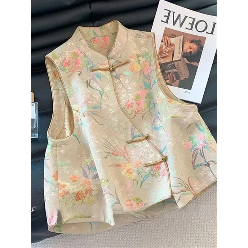 

New Chinese Style Buckle National Style Single-breasted Embroidered Vest Female Spring new High Fashion Young chic Vest Coat