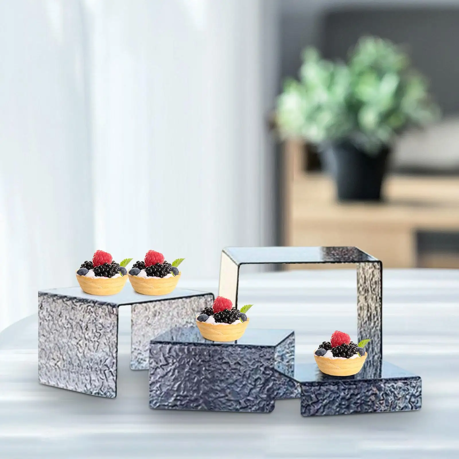 

4x Acrylic Rectangular Food Display Set Tea Break Table Party and Event Dessert