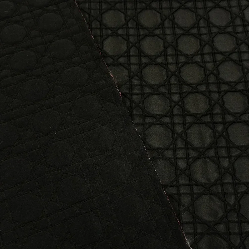 Jacquard Fabric Black Relief Grid Pattern Windbreaker Suit Dress for By Meter Diy Material Apparel Sewing Fabrics Cloth By Meter