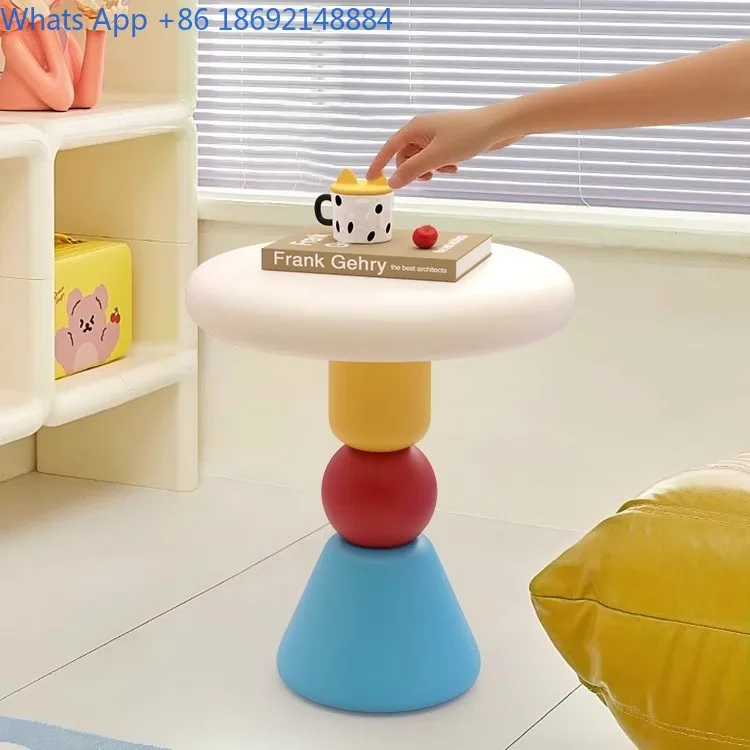 Dopamine Style Coffee Table Minimalist Living Room Side Table for Small Spaces Bedside Table with Storage Creamy Aesthetic