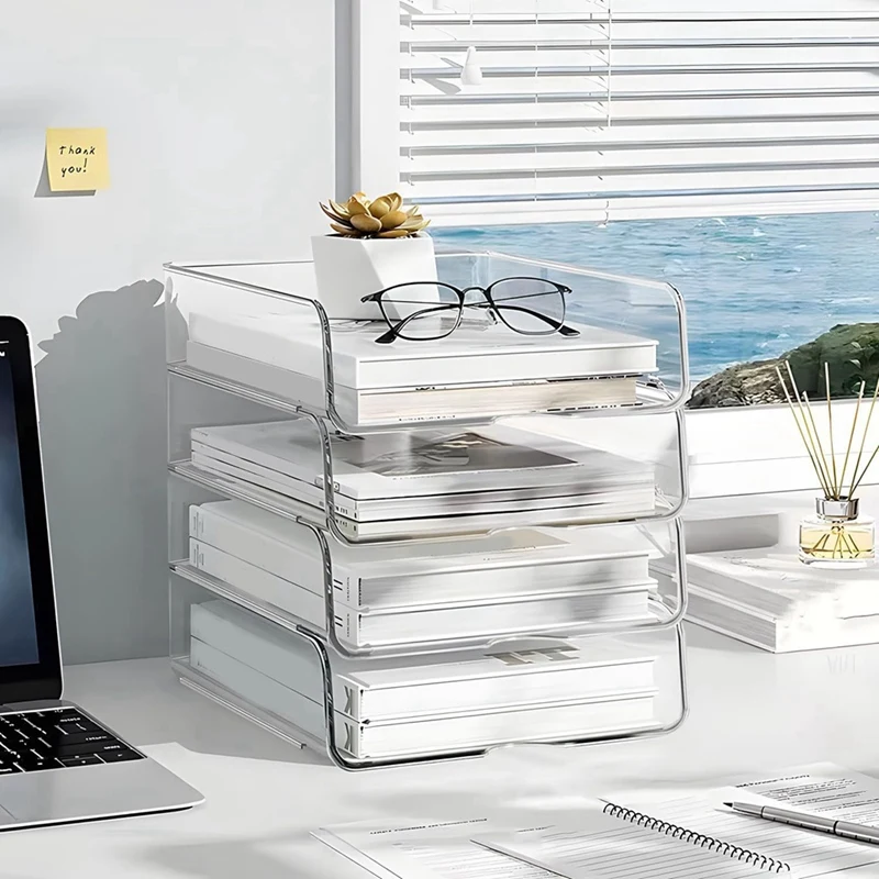 4-Tier Paper Organizer For Desk, Stackable Desk Organizer Paper Tray, Desk Accessories & Workspace Organizers