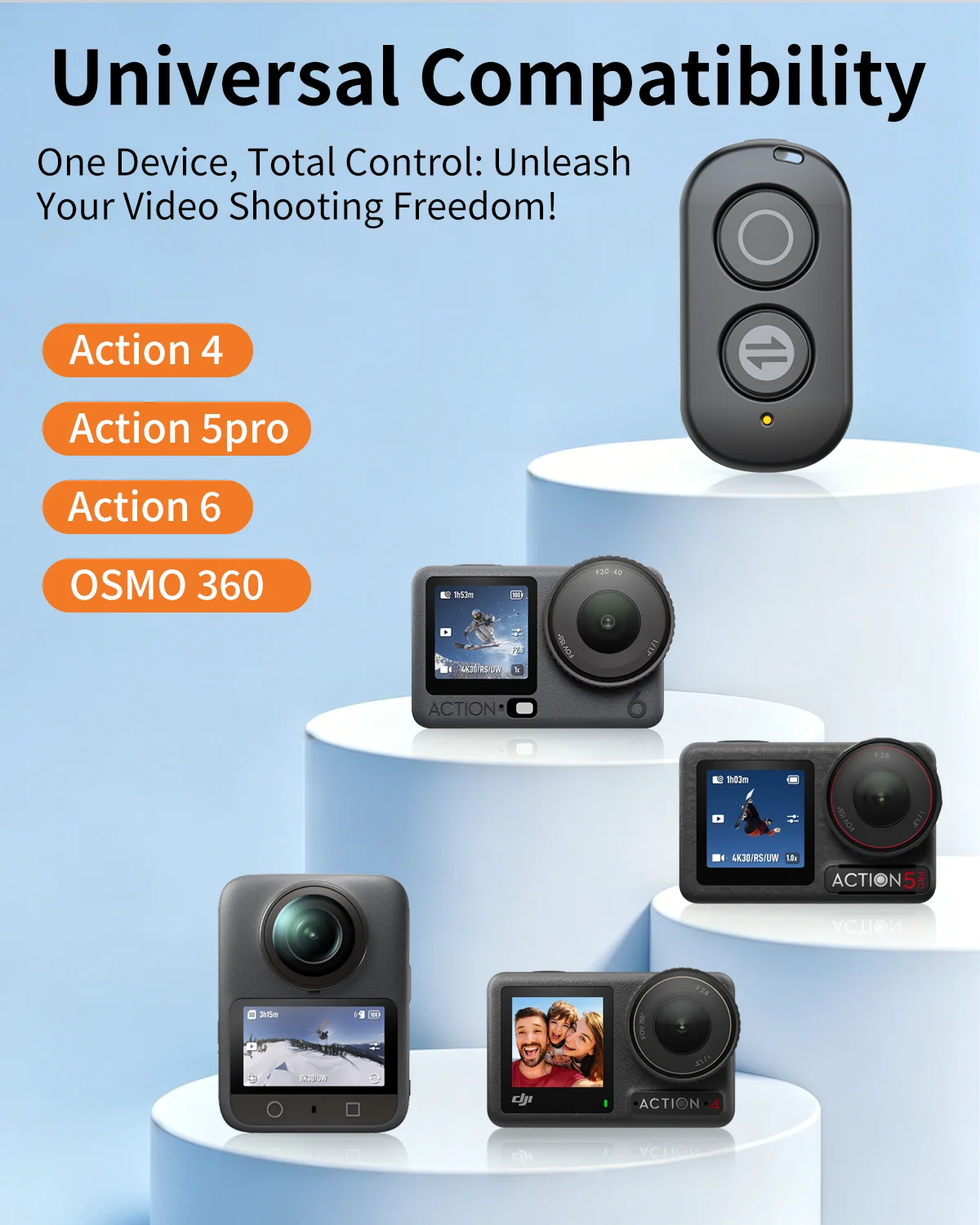 VRIG Bluetooth Remote Control for DJI Action 6 5 Pro 4 Osmo 360 Compact Wireless Wake up Photo Video Switch Type-C Long Battery