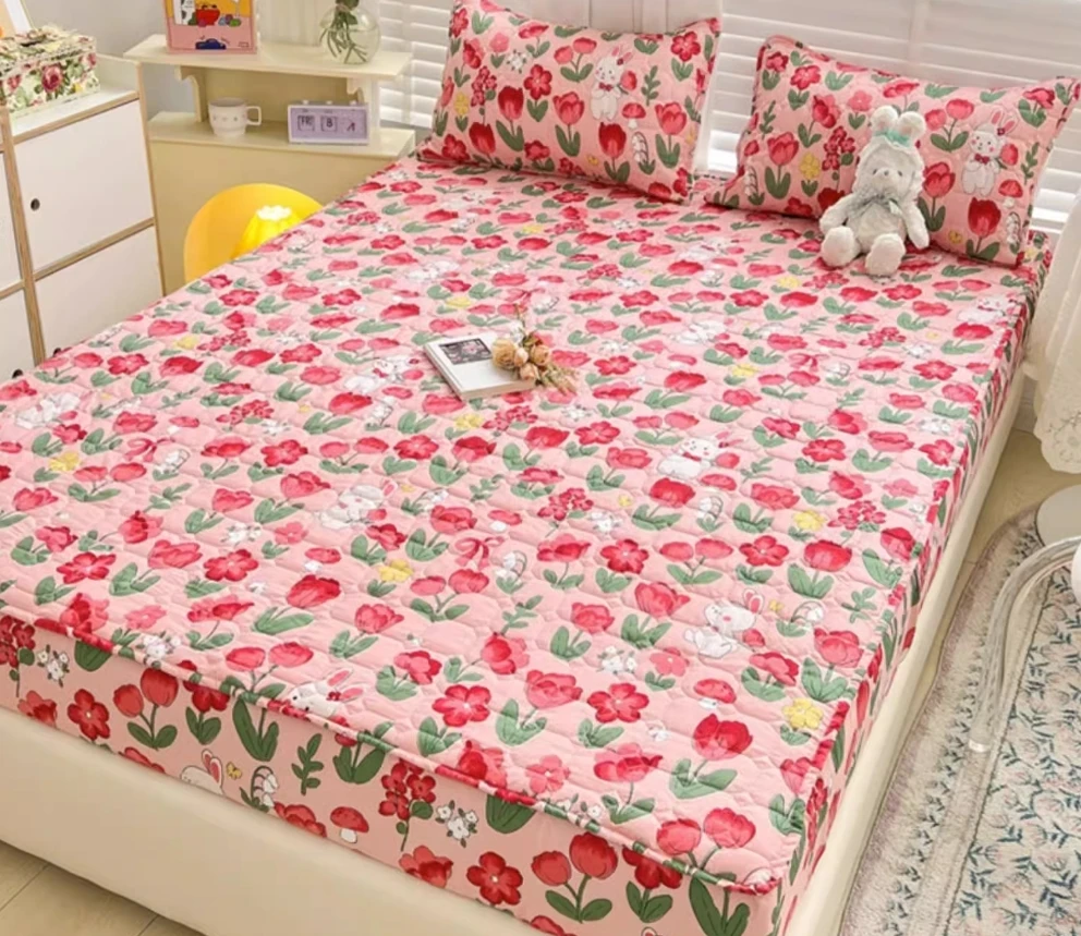 red Bedsheet single piece 100% pure cotton cartoon cotton bed sheet anti slip printed cartoon bedsheet