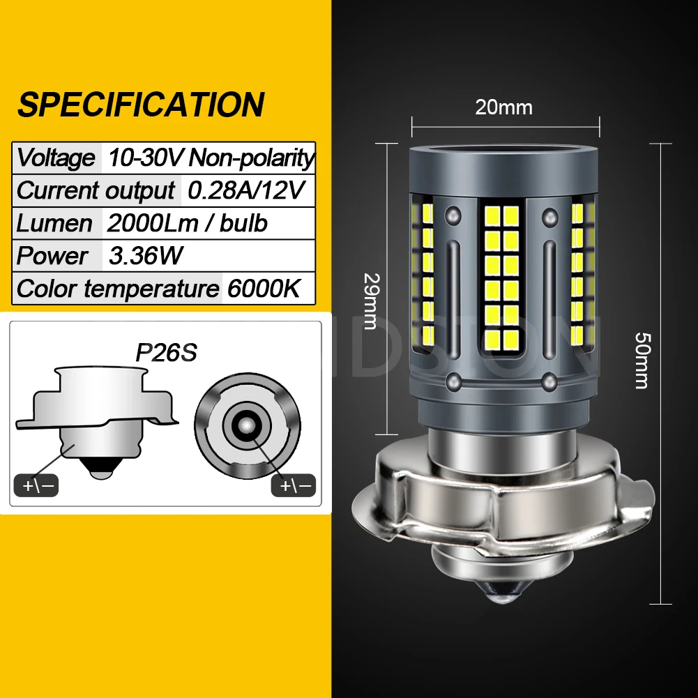 1Pcs P26S S3 P15S White LED Motorcycle Headlight Bulb 12-30V Motorbike Scooter Moped ATV UTV Moto Front Headlamp Head Light Lamp