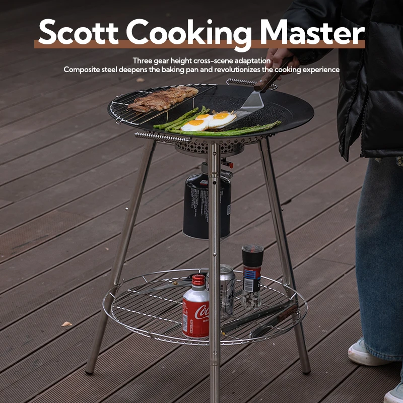 CAMPINGMOON GR-900 Camping Gas Stove Fire Grill Outdoor Stainless Steel Bbq Grill Folding Bake Grill with Cast Iron Fry Plate