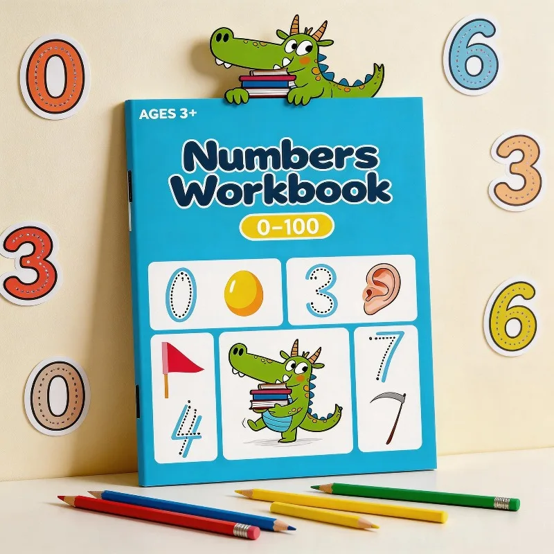 Digital Practice Copybook, 32 Pages in Color, Writing Aid Book, Digital 0-100 Writing Practice, Pen Control Training Copybook