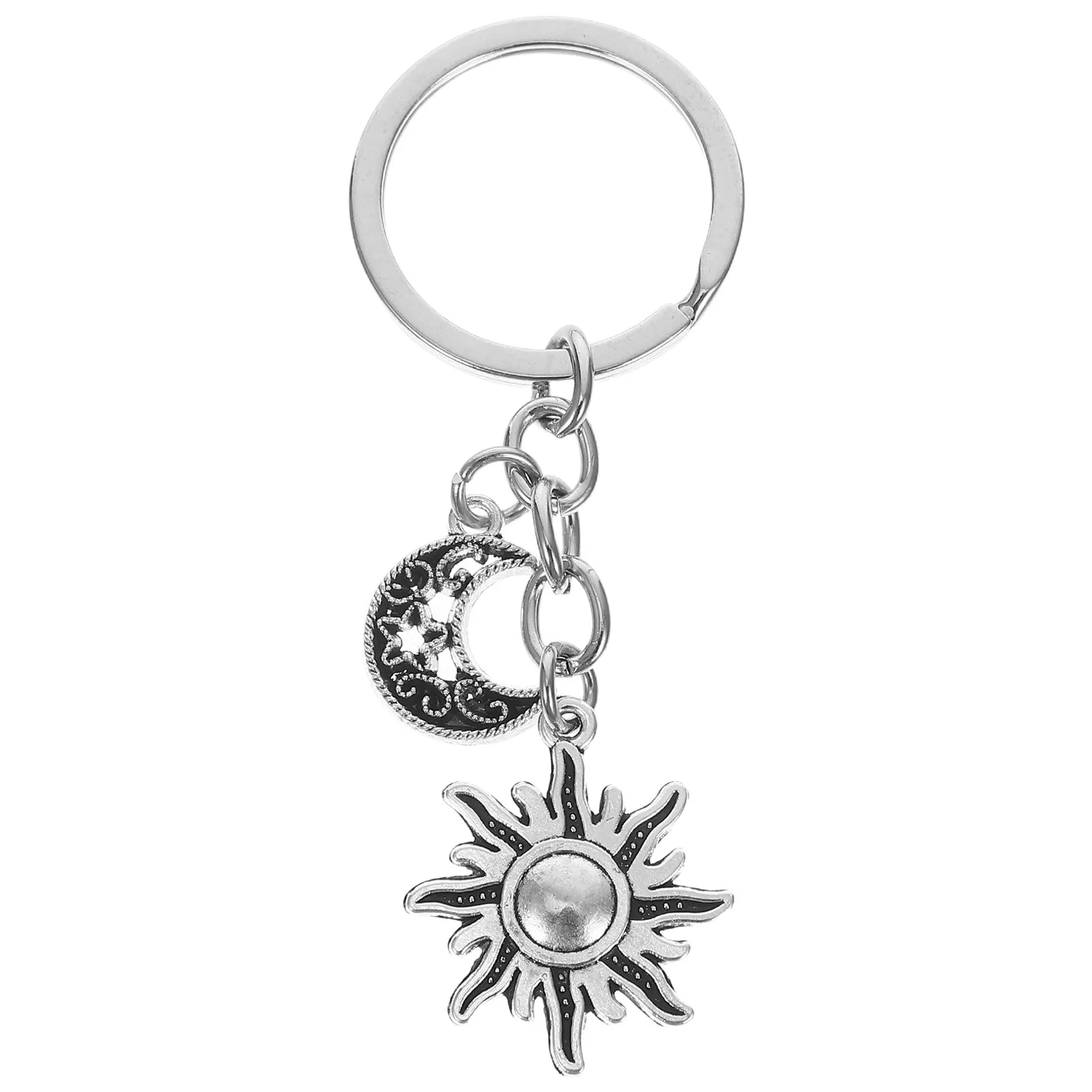 Moon and Sun Metal Keychain Celestial Aesthetic Keyring for Keys Bags Backpacks Phones Purse Handbag Car Charm Jewelry Accessory
