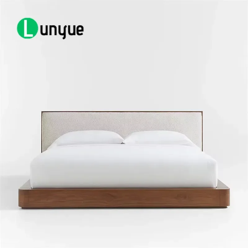 Modern Solid Wood Bed Frame Queen King Size Upholstered Headboard Bedroom Furniture High End Design Sturdy Base