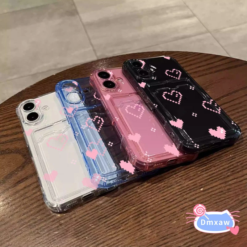 

For iPhone 16 15 14 Plus 13 12 11 Pro Max X XR XS Max 8 7 Plus Phone Case Luxury Cute Pixel Love Simple Shockproof Soft Cover