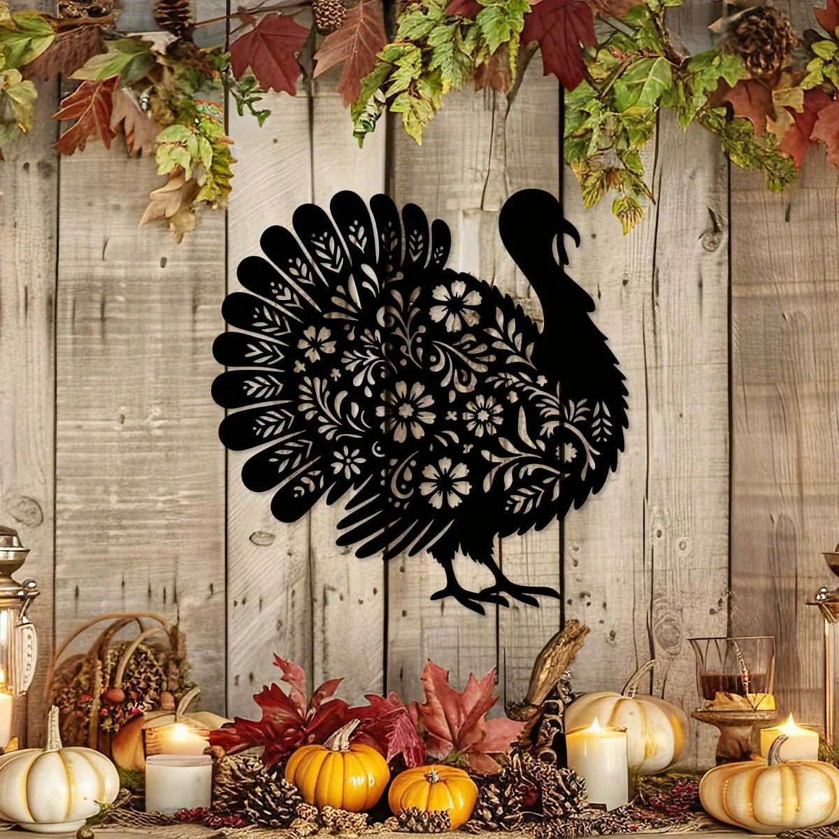 Brand Metal Wall Art Hollow Turkey Flower Iron Home Decor Farmhouse Living Room Decoration