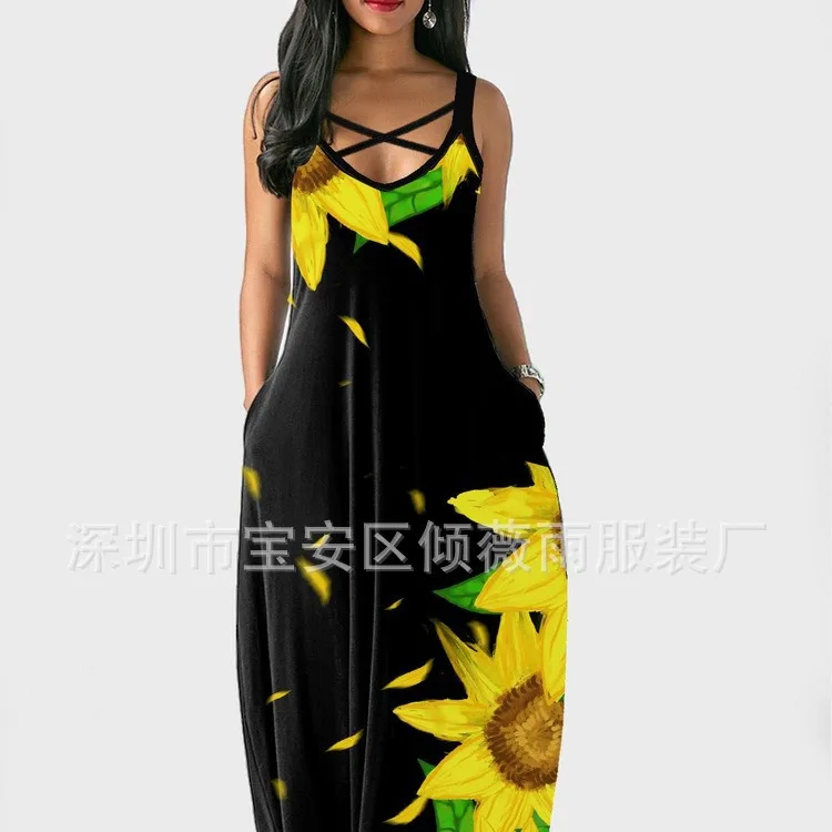 New Summer High Waist Waist Dress Women's Digital Printing Pull Strip Suspender Slim Dress 2026 Spring New Product Launch Fashio