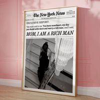 Modern Mom I Am a Rich Man Newspaper New York News RetroWall Art Canvas Painting Posters For Living Room Bar Cart Home Decor