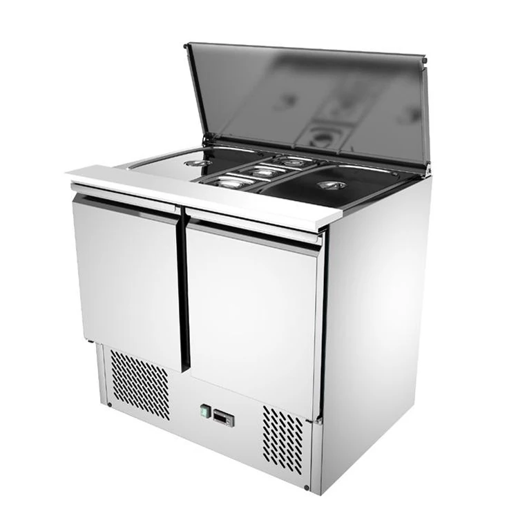 0.9m Salad Bar Work Bench Stainless Steel Refrigerated Salad Bar With Counter Top Salad Cooling Pan