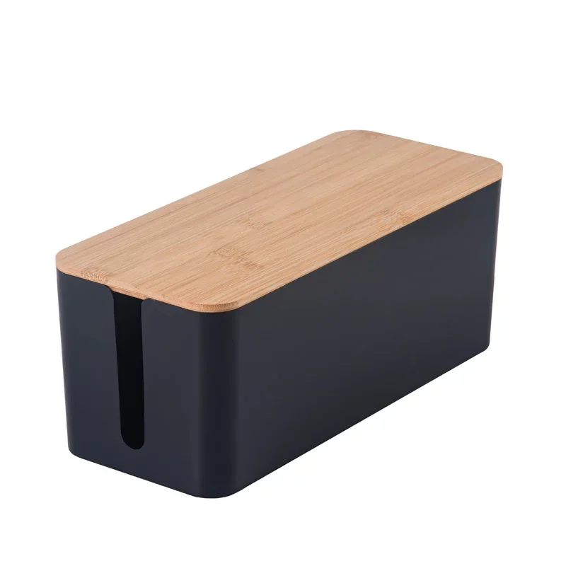 Creative Simple Wire Box Bamboo Wood Cover Cable Management Box Plug Board Storage Box Power Cord Charger Storage Box