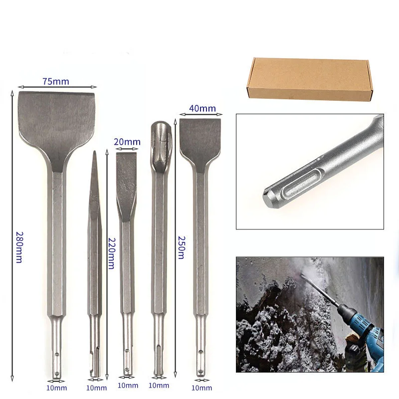 

5PC SDS PLUS Round Shank tile Shovel Electric Hammer Chise Wall Concrete Impact Drill 5Teeth Drill Bit For Masonry SlottingTool