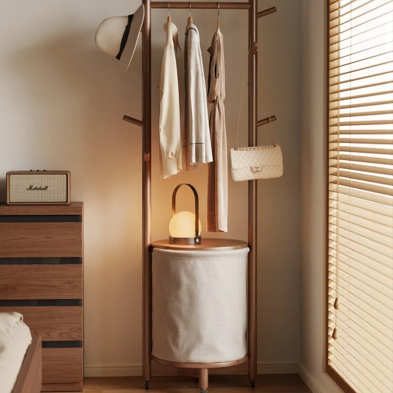 

Solid wood hanger floor-to-ceiling bedroom living room laundry basket mobile hanger household rack children's clothes and hats